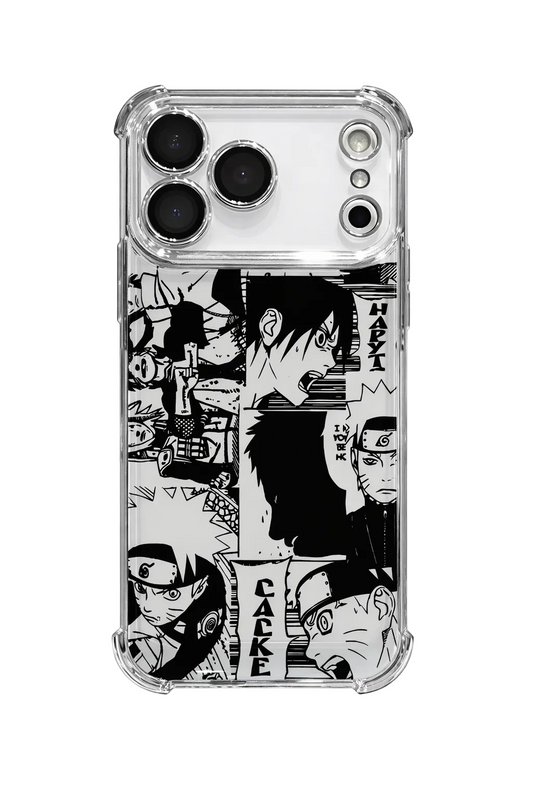 Phone case with black and white anime character design on a white 