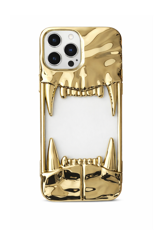 Gold phone case with a shark fin design on a white background , husa iphone panthercase plating gold