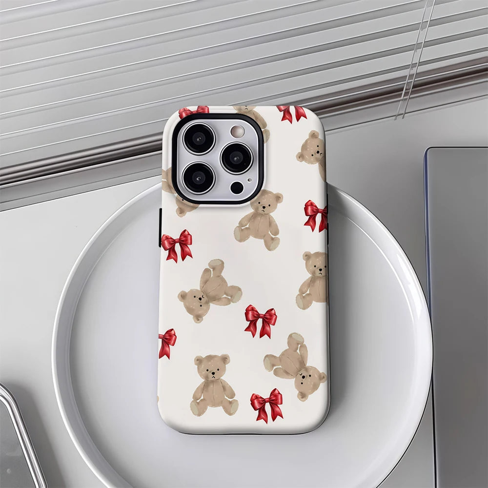 iPhone Teddy Bear & Red Bows Christmas Case